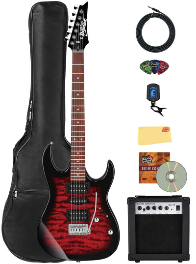 Ibanez GRX70QA RG Gio Electric Guitar - Transparent Red Burst w/ Amplifier