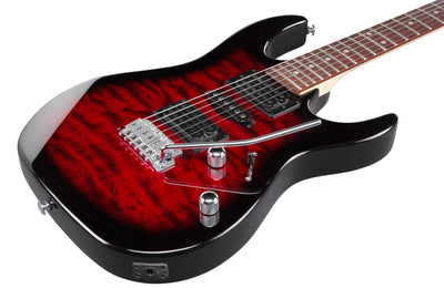Ibanez GRX70QA RG Gio Electric Guitar - Transparent Red Burst w/ Amplifier