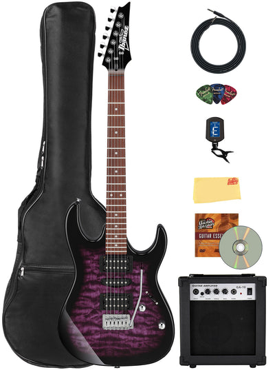 Ibanez GRX70QA RG Gio Electric Guitar - Transparent Violet Sunburst w/ Amplifier