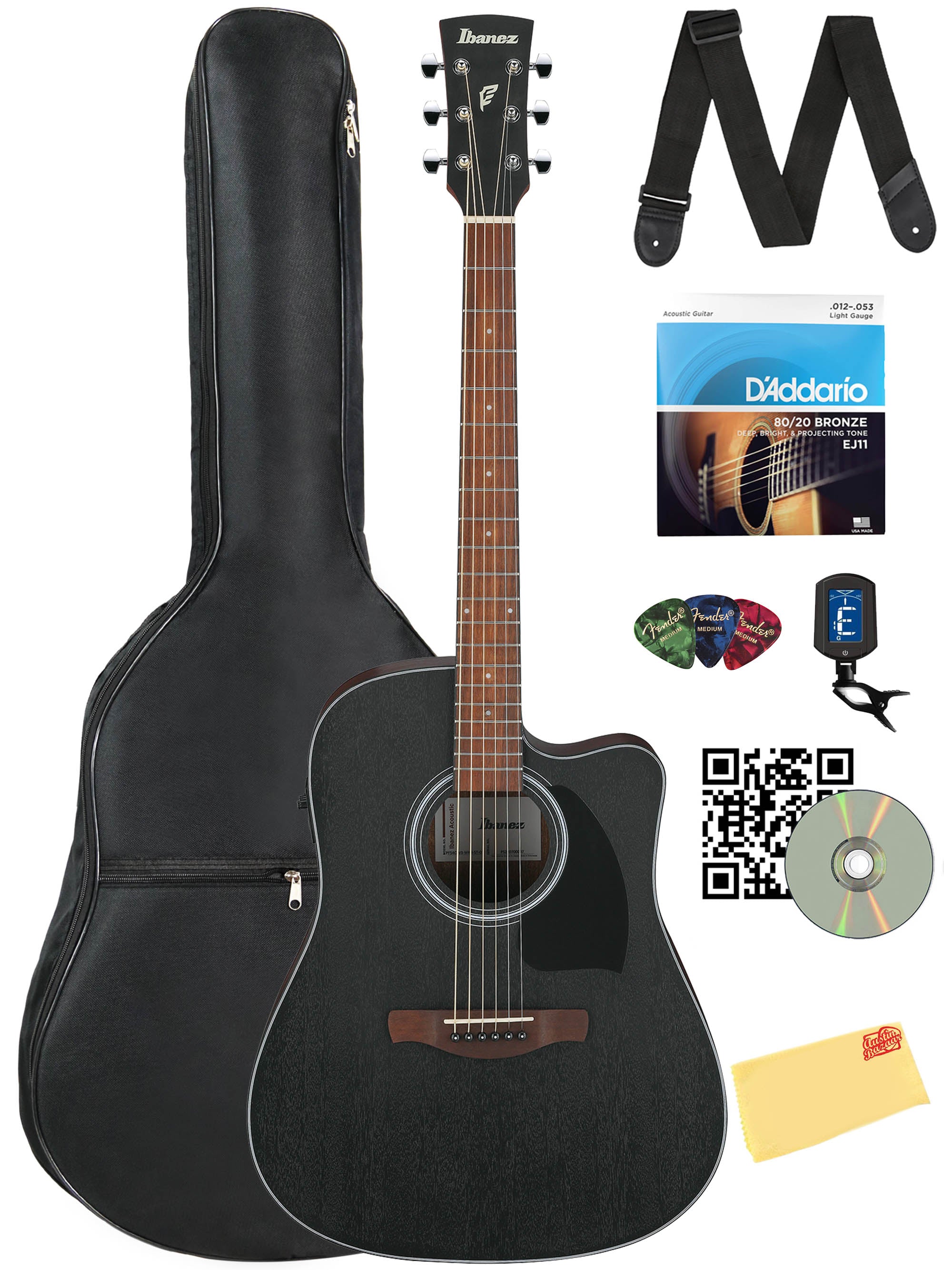 Ibanez PF54CE PF Performance Dreadnought Acoustic-Electric Guitar - Weathered Black w/ Gig Bag