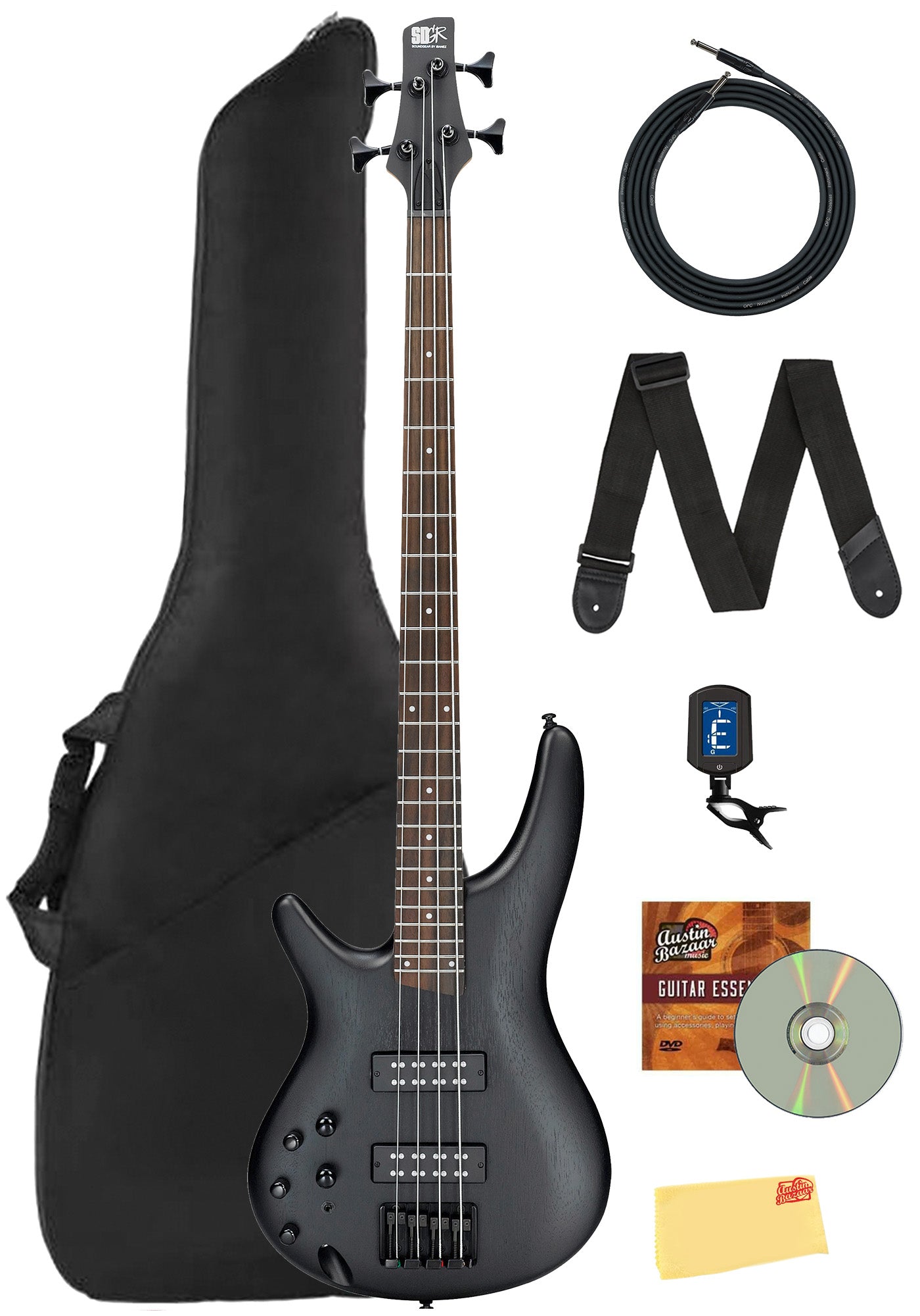 Ibanez SR300EBL SR Standard Bass Guitar, Left Handed - Weathered Black w/ Gig Bag