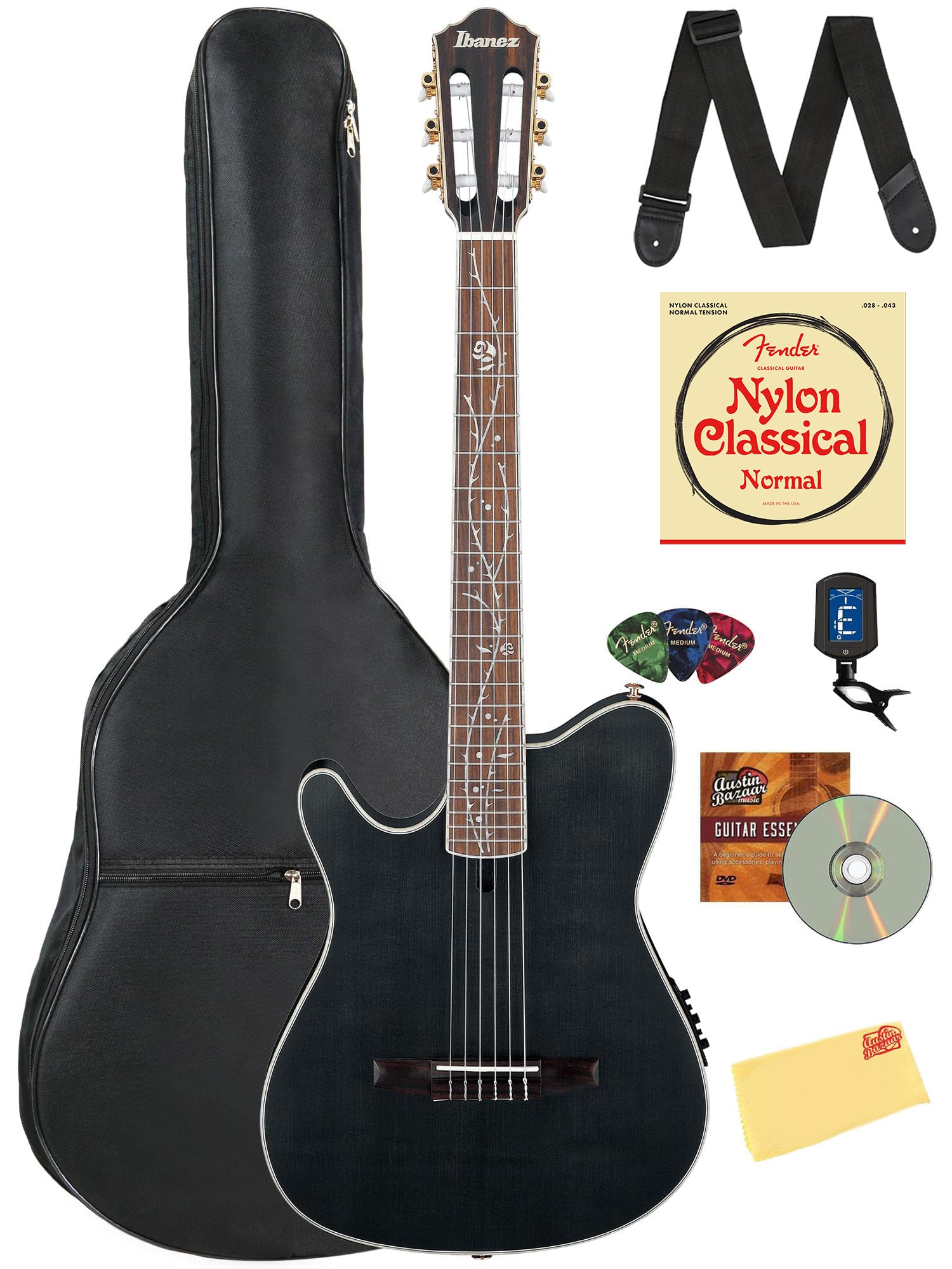 Ibanez TOD10NL Tim Henson Nylon Acoustic-Electric Guitar, Left Handed - Transparent Black Flat w/ Gig Bag