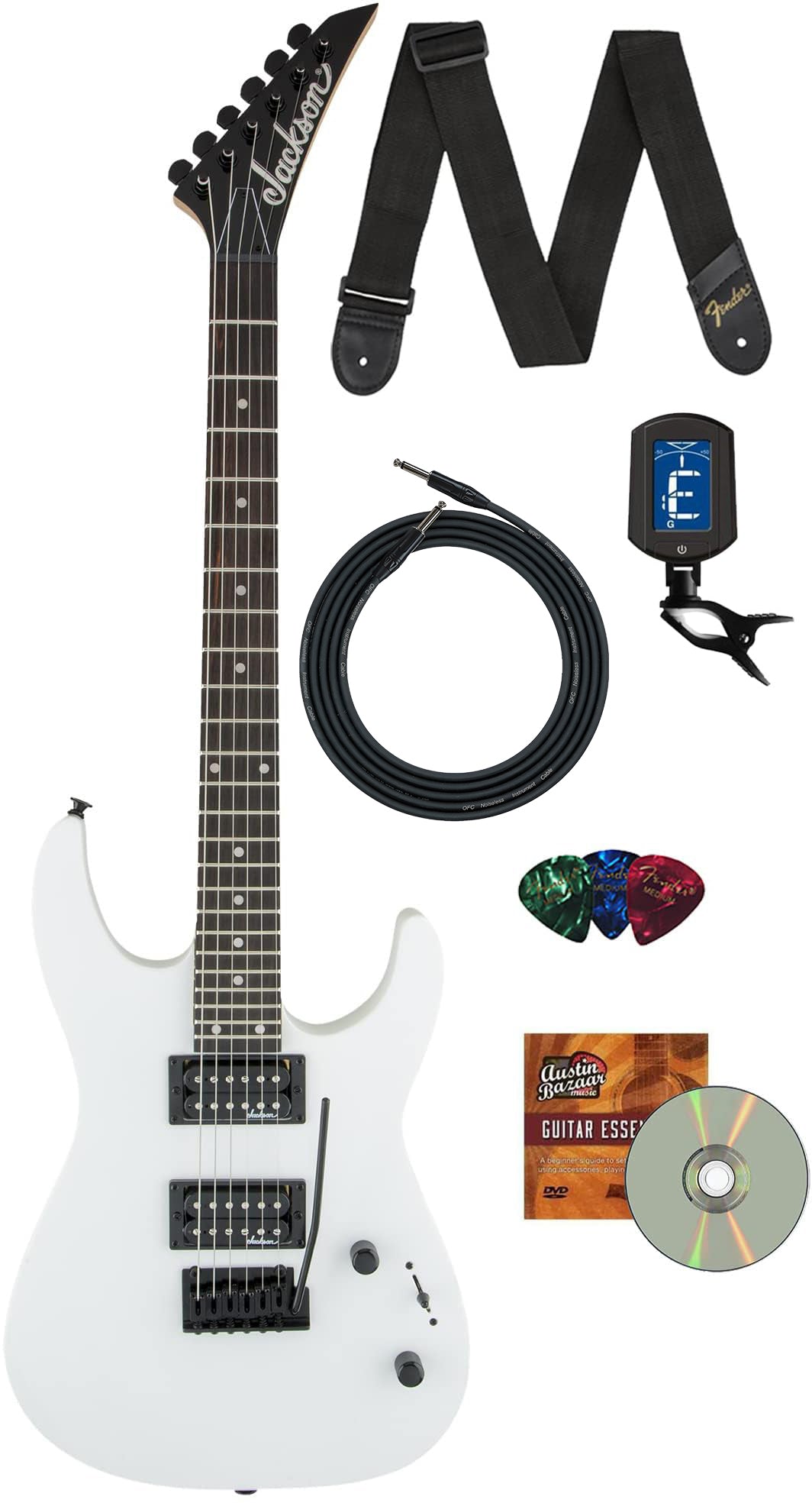 Jackson JS Series Dinky JS12 Electric Guitar - Snow White w/ Instrument Cable