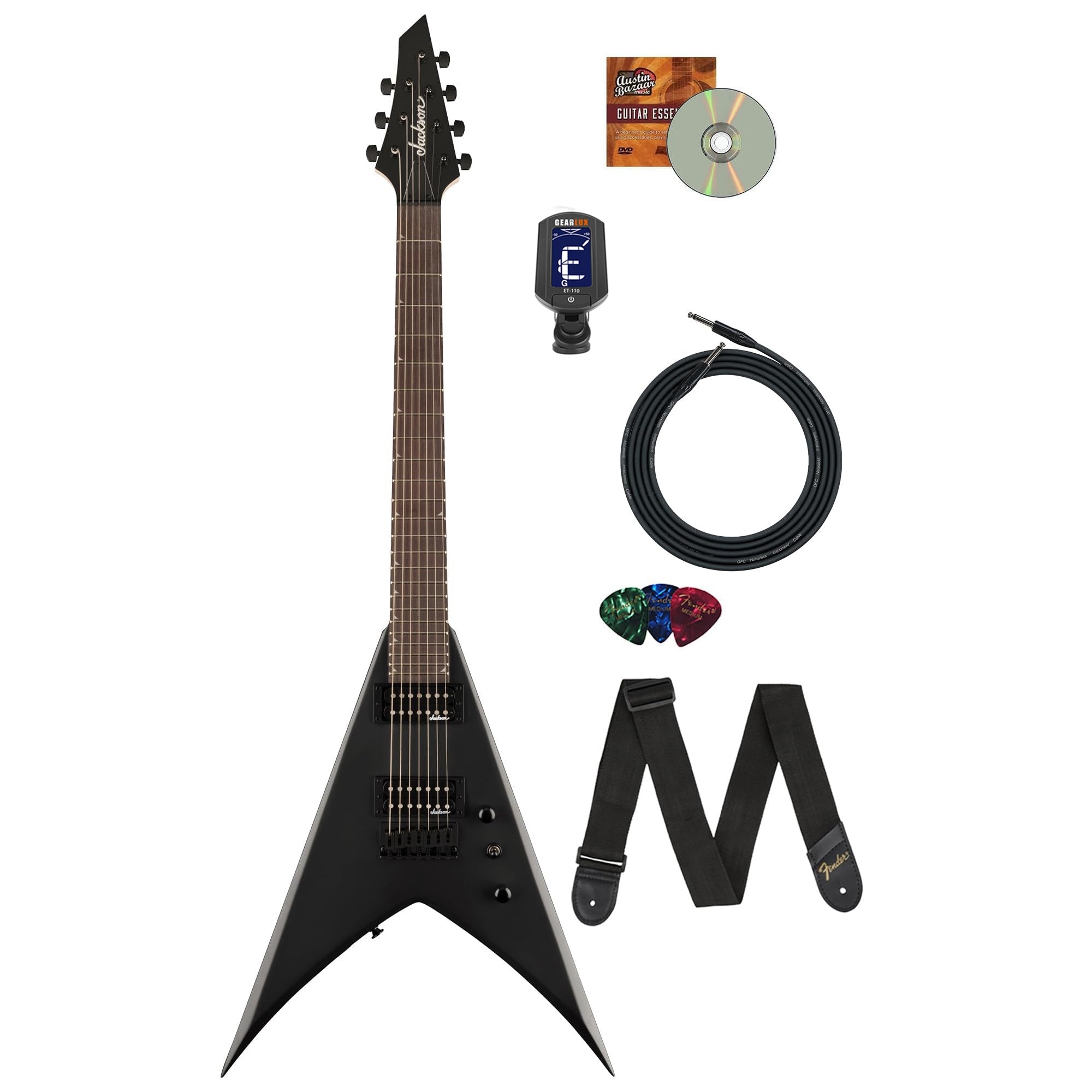 Jackson King V JS22-7 KV HT 7-String Electric Guitar - Satin Black w/ Instrument Cable