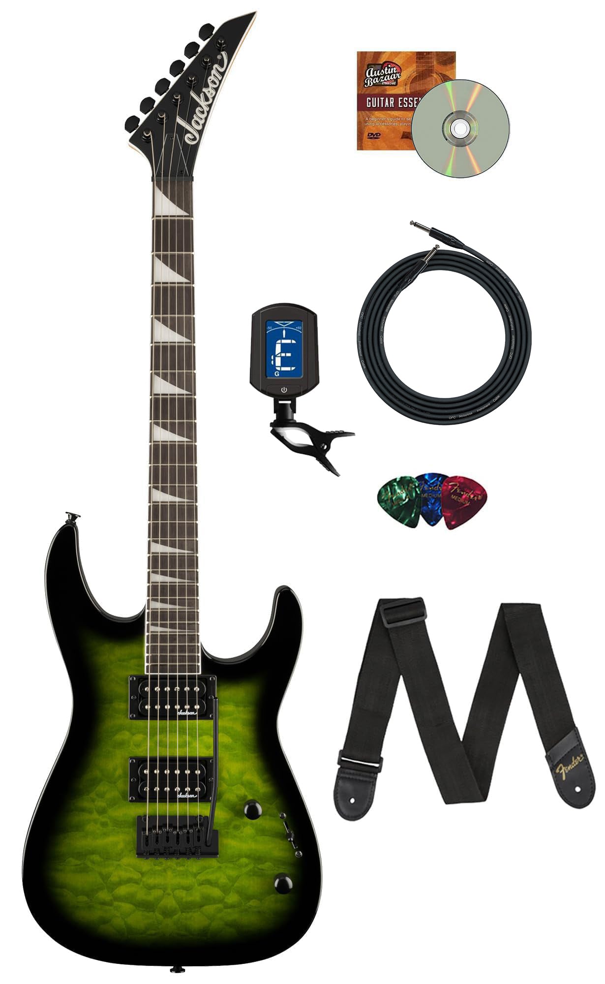 Jackson Dinky JS20 DKQ 2PT Electric Guitar - Transparent Green w/ Instrument Cable