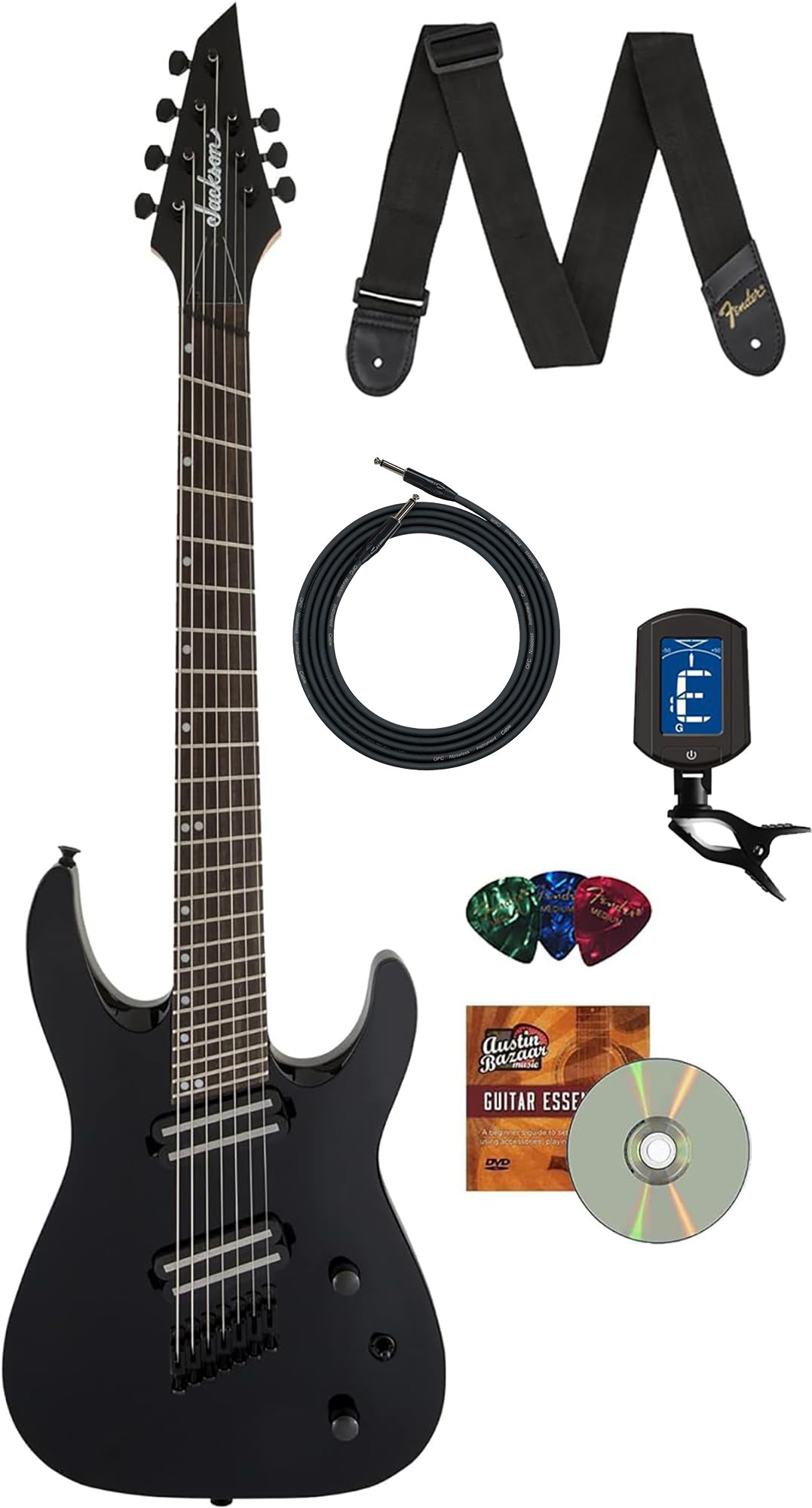Jackson X Series Dinky Arch Top DKAF7 MS Electric Guitar - Gloss Black w/ Instrument Cable
