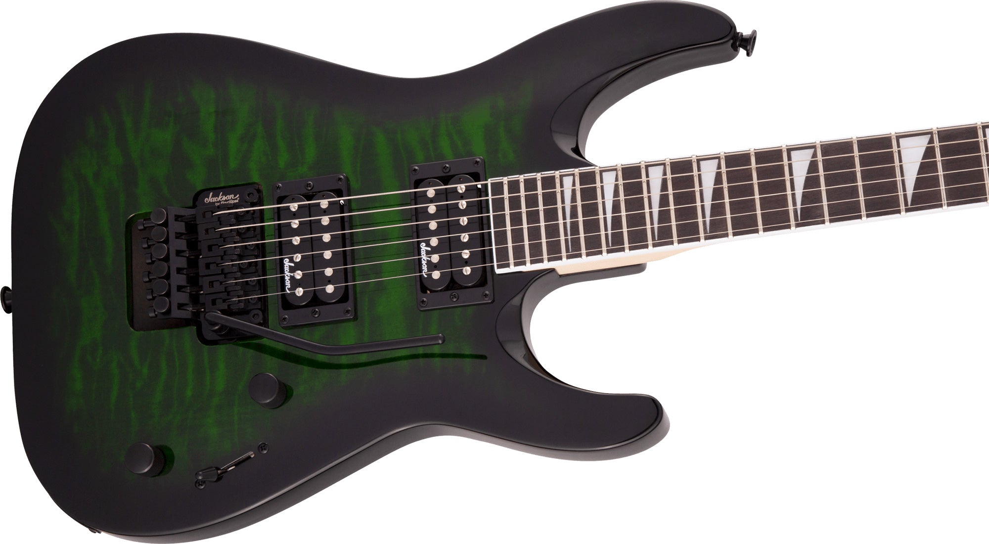 Jackson JS Series Dinky Arch Top JS32Q DKA Electric Guitar - Transparent Green Burst w/ Instrument Cable