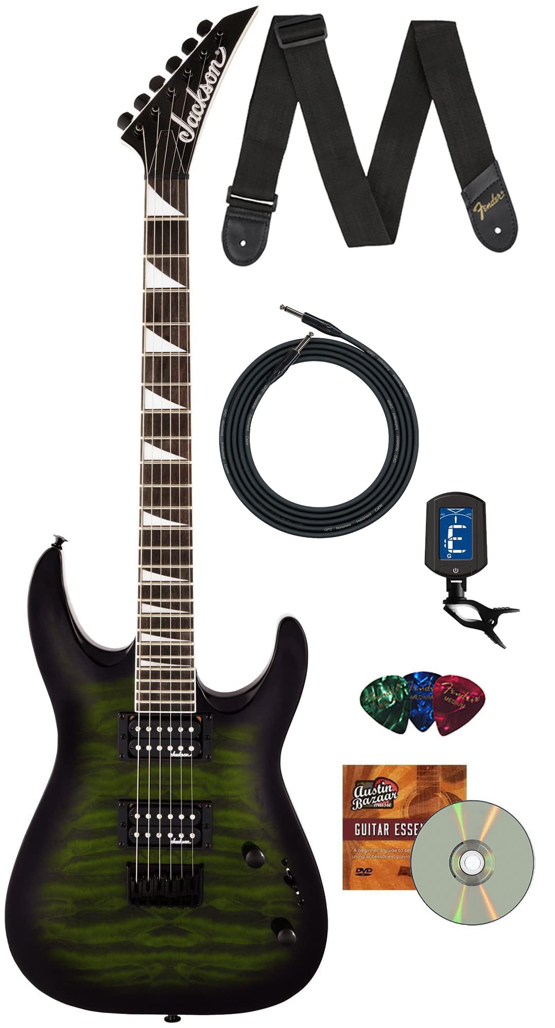 Jackson JS Series Dinky Arch Top JS32Q DKA HT Electric Guitar - Transparent Green Burst w/ Instrument Cable