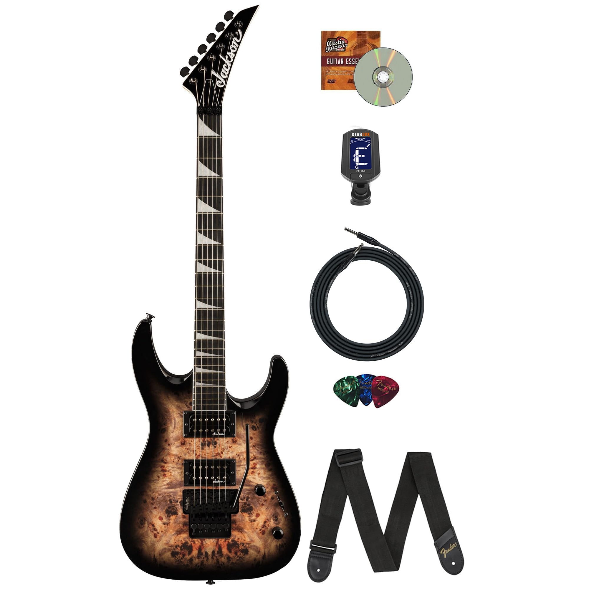 Jackson Dinky Arch Top JS32 DKA Electric Guitar - Transparent Black Burst w/ Instrument Cable