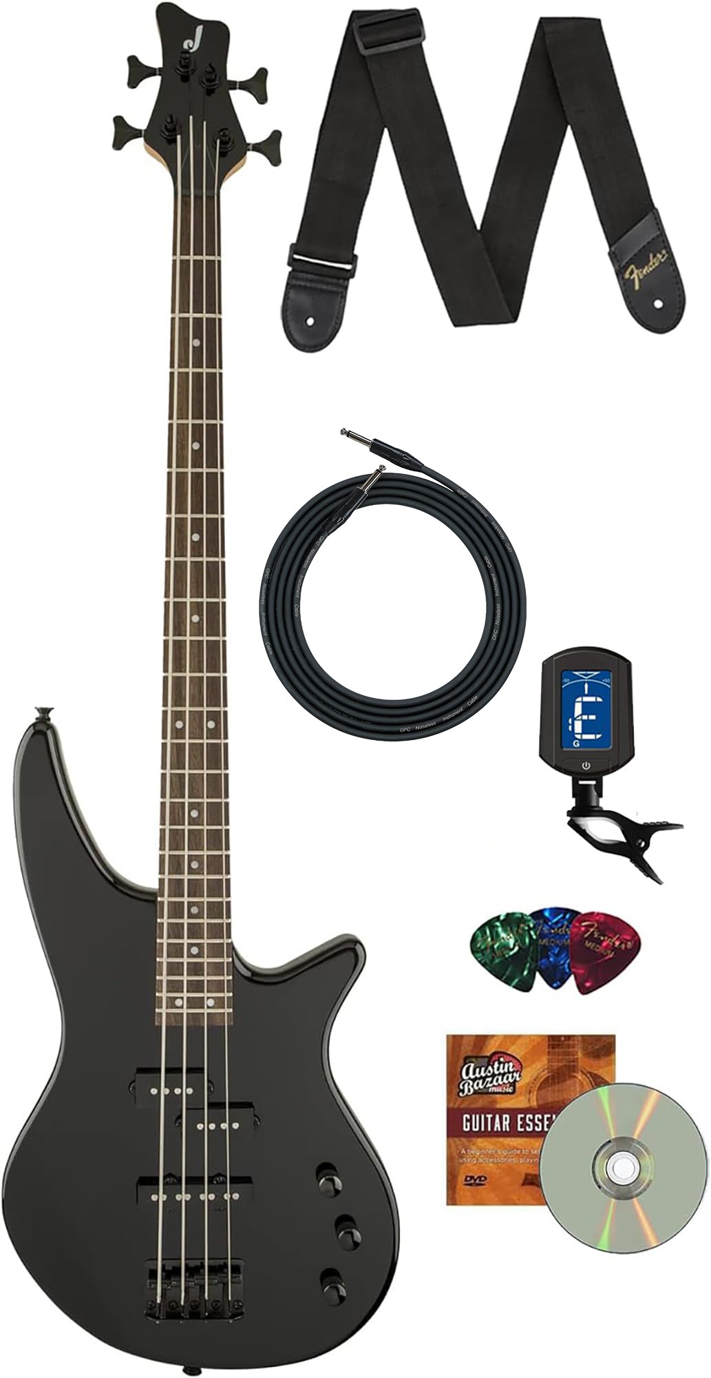 Jackson JS Series Spectra Bass JS2 Bass Guitar - Gloss Black w/ Instrument Cable