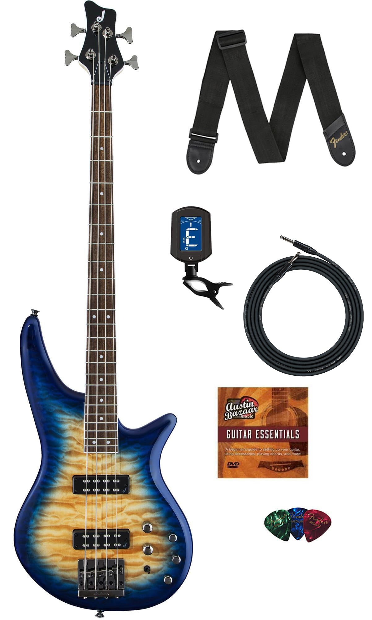 Jackson Spectra Bass JS3Q Bass Guitar - Amber Blue Burst w/ Instrument Cable