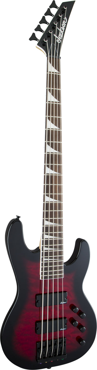 Jackson JS Series 5-String Concert Bass JS3VQ Bass Guitar - Transparent Red Burst
