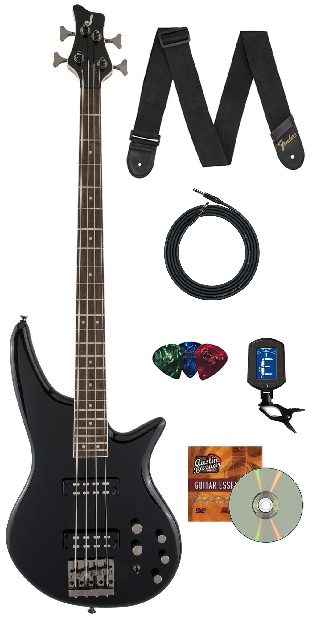 Jackson JS Series Spectra Bass JS3 Bass Guitar - Gloss Black w/ Instrument Cable