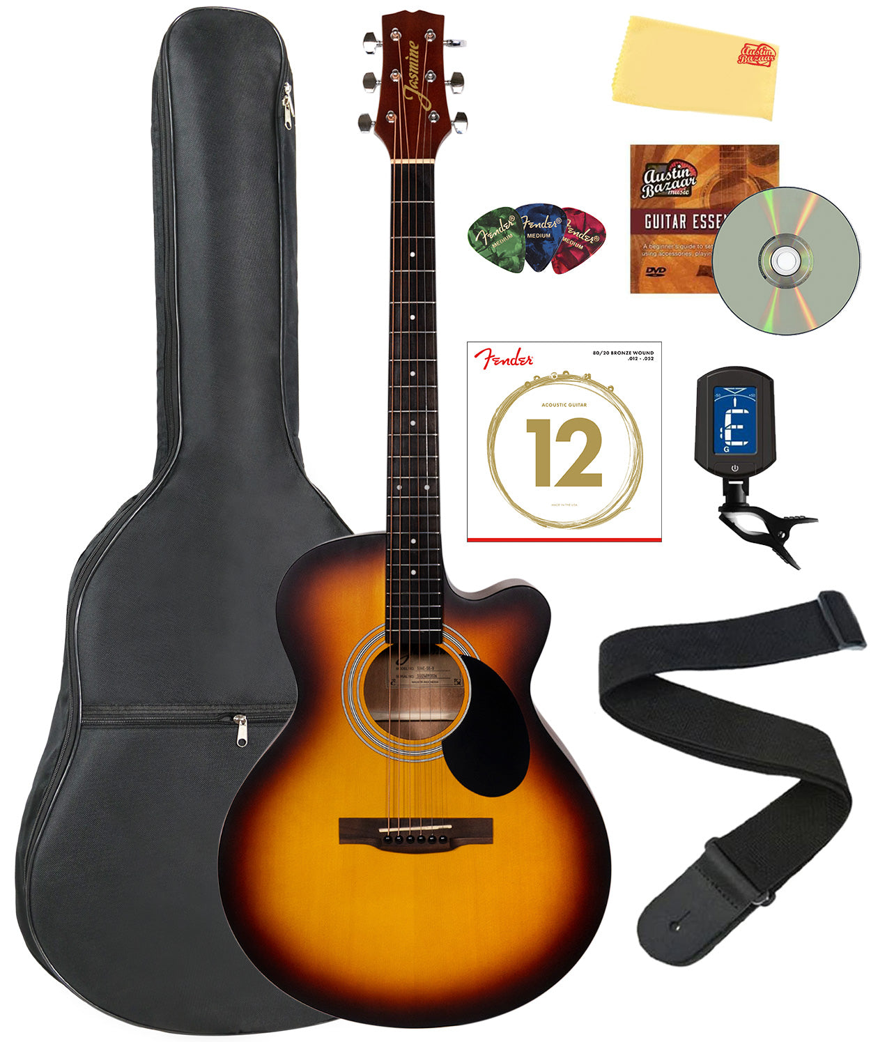Jasmine S34C NEX Orchestra-Style Cutaway Acoustic Guitar - Sunburst w/ Gig Bag