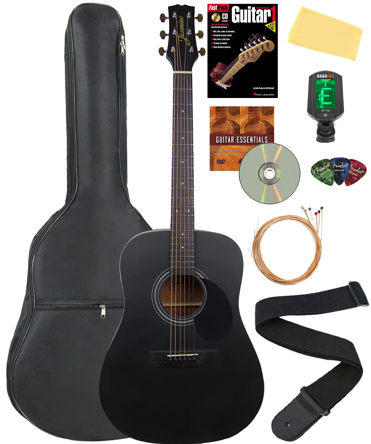 Jasmine S35 Dreadnought Acoustic Guitar - Matte Black w/ Gig Bag