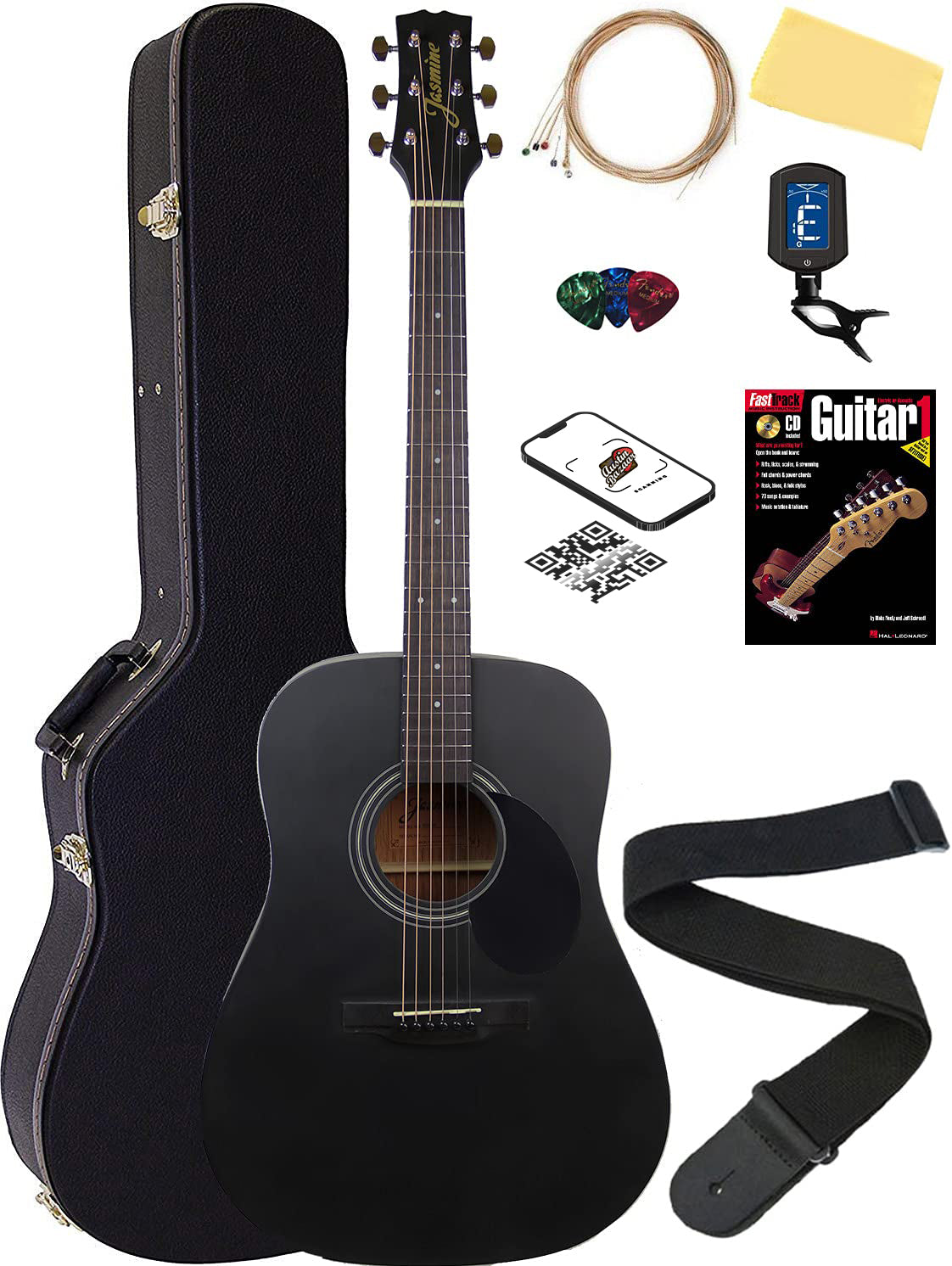 Jasmine S35 Dreadnought Acoustic Guitar - Matte Black w/ Hard Case