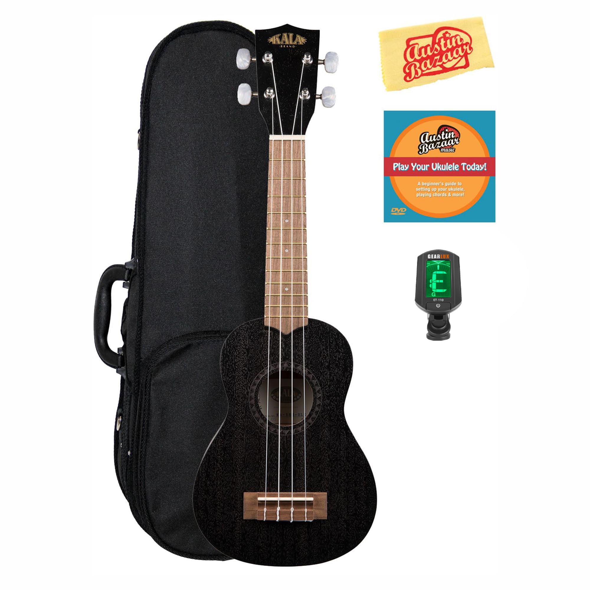 Kala KA-15S-BLK Satin Mahogany Soprano Ukulele - Black w/ Hard Case