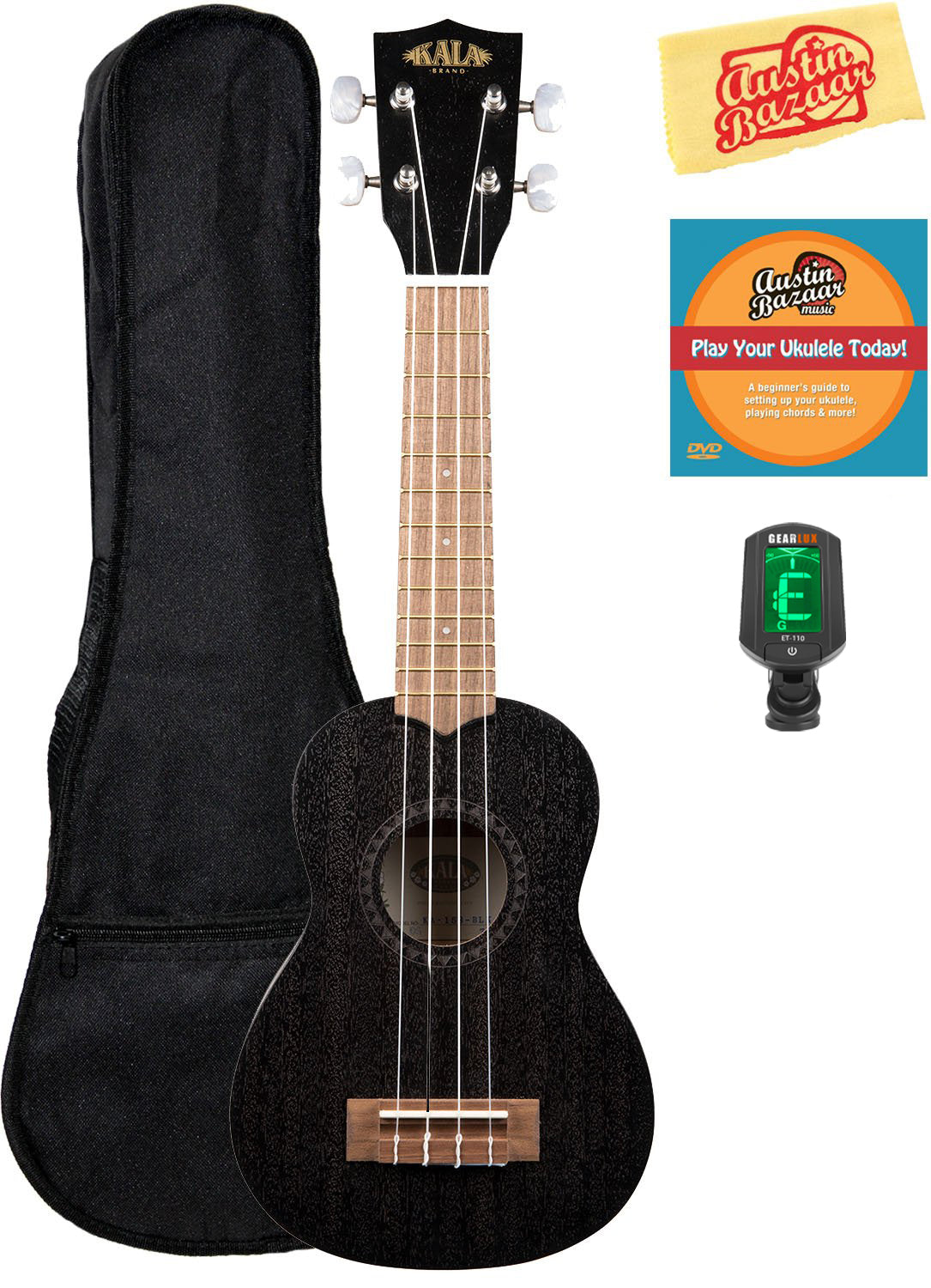 Kala KA-15S-BLK Satin Mahogany Soprano Ukulele - Black w/ Gig Bag