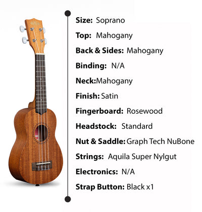 Kala KA-15S Satin Mahogany Soprano Ukulele w/ Hard Case