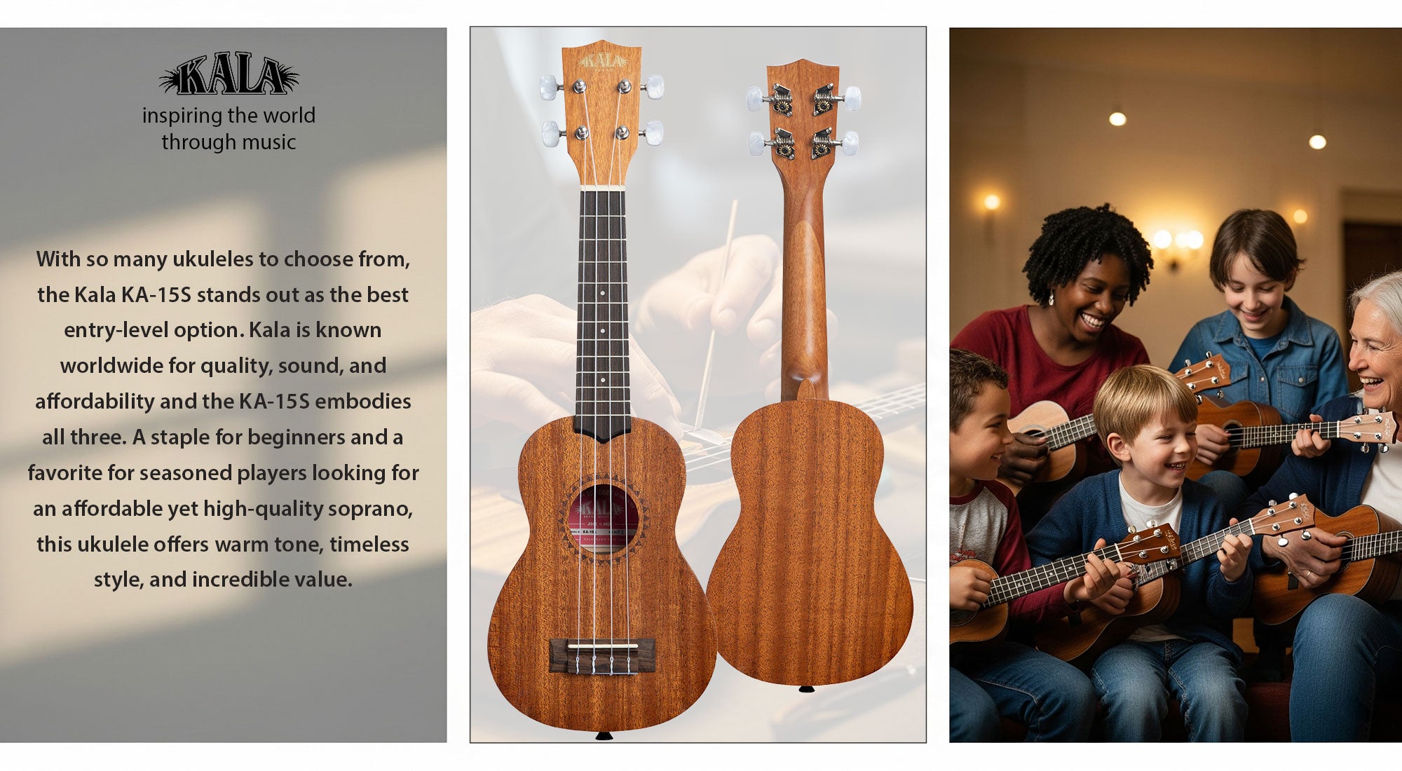 Kala KA-15S Satin Mahogany Soprano Ukulele w/ Hard Case