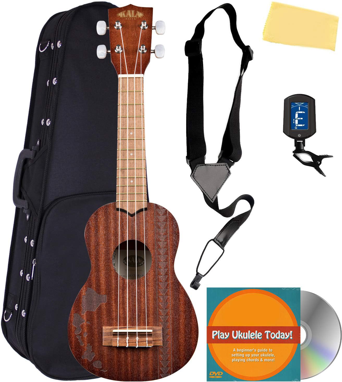Kala KA-15S-H2 Satin Mahogany Soprano Ukulele - Hawaiian Islands Tattoo w/ Hard Case