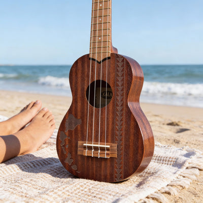 Kala KA-15S-H2 Satin Mahogany Soprano Ukulele - Hawaiian Islands Tattoo w/ Hard Case