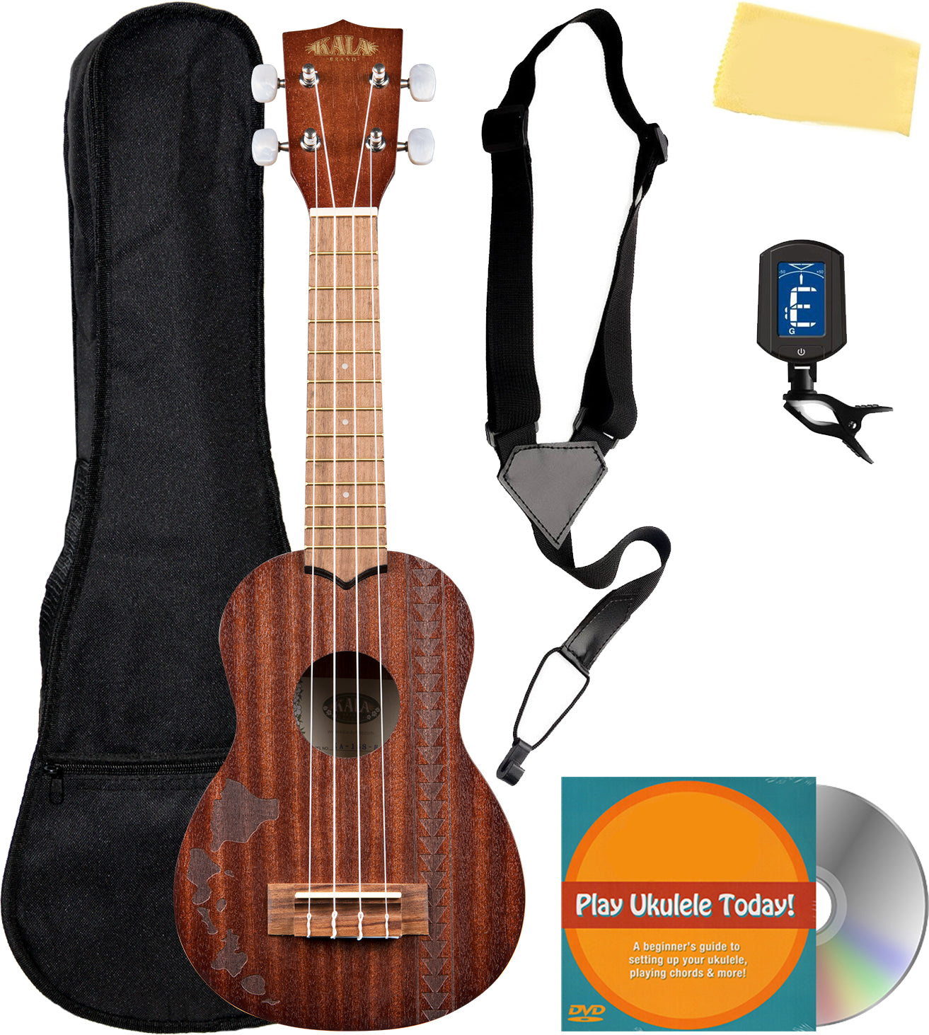 Kala KA-15S-H2 Satin Mahogany Soprano Ukulele - Hawaiian Islands Tattoo w/ Gig Bag