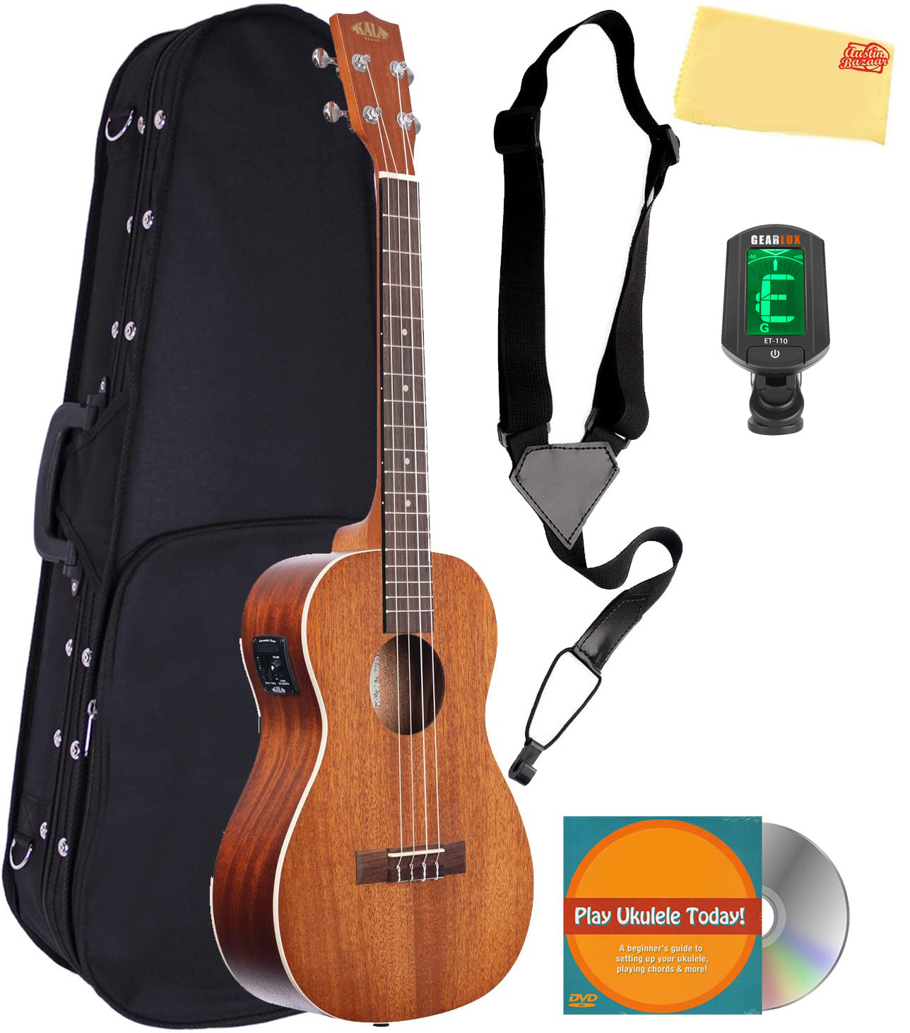 Kala KA-BE Satin Mahogany Baritone Acoustic-Electric Ukulele w/ Hard Case