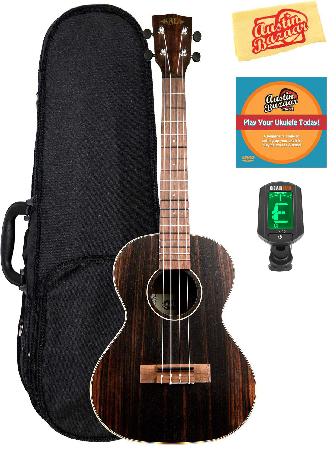 Kala KA-EBY-T Striped Ebony Tenor Ukulele w/ Hard Case
