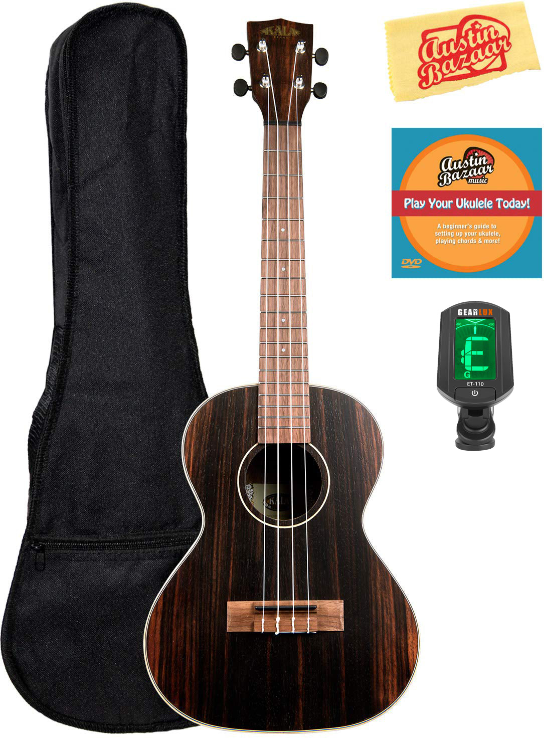Kala KA-EBY-T Striped Ebony Tenor Ukulele w/ Gig Bag