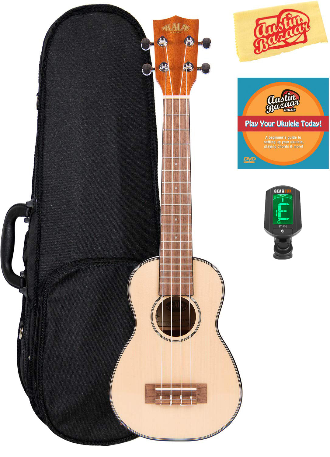 Kala KA-SSLNG Solid Spruce Mahogany Long Neck Soprano Ukulele w/ Hard Case