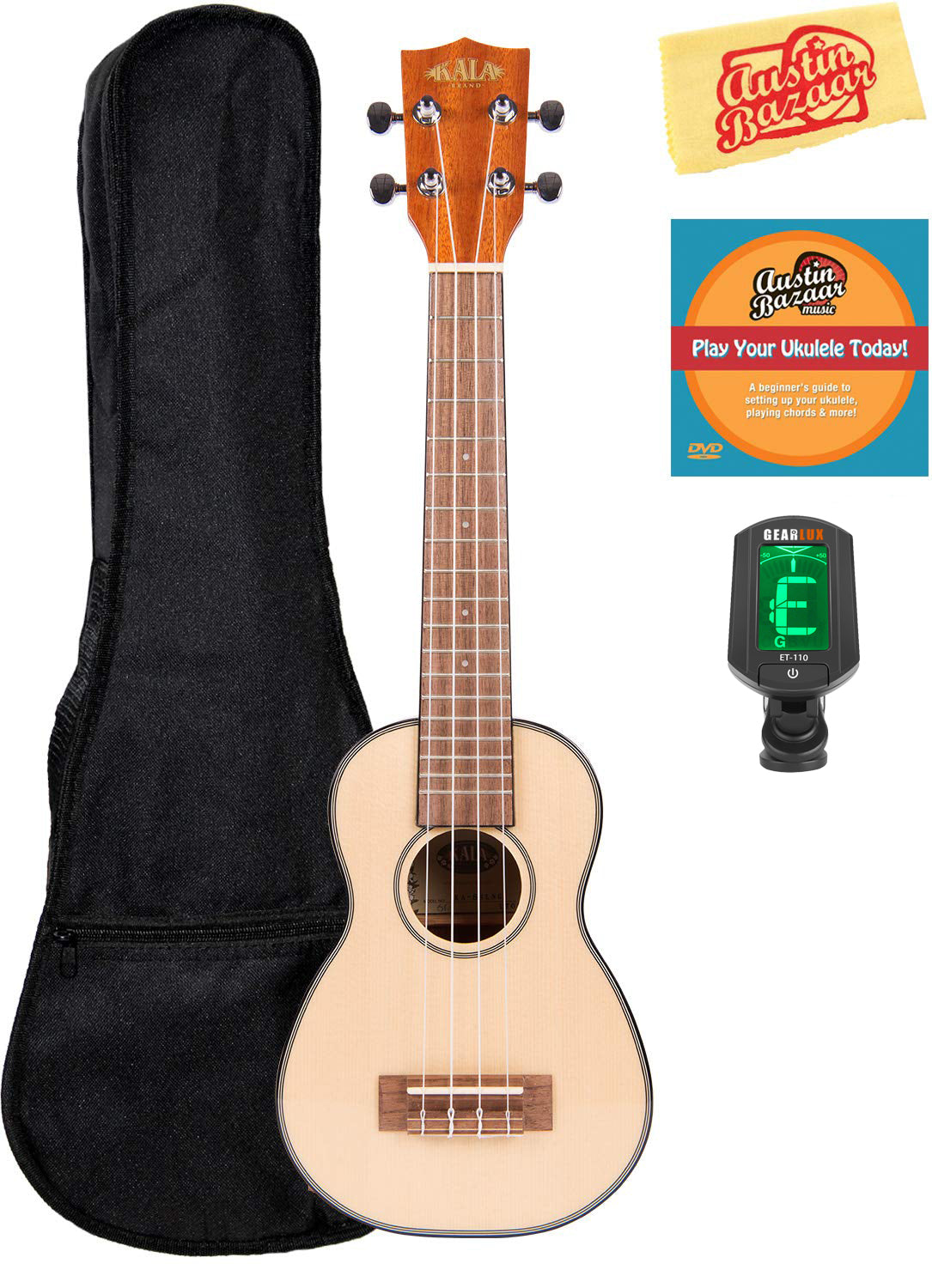Kala KA-SSLNG Solid Spruce Mahogany Long Neck Soprano Ukulele w/ Gig Bag