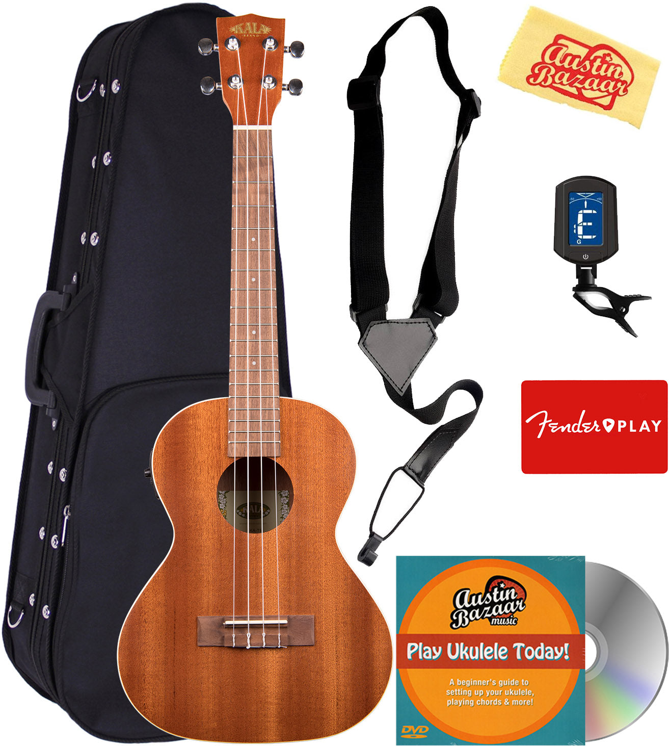 Kala KA-TE Satin Mahogany Tenor Acoustic-Electric Ukulele w/ Hard Case