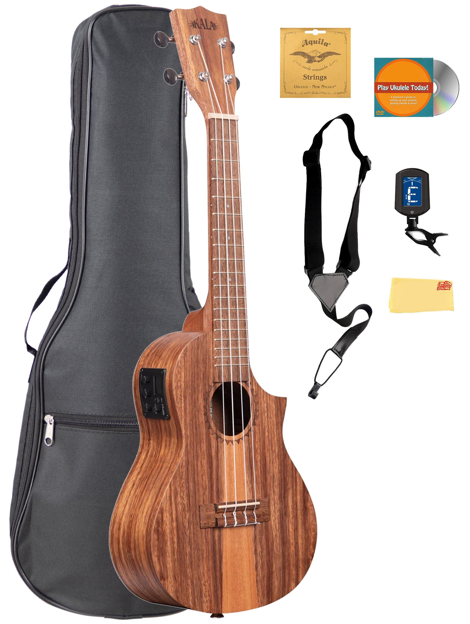 Kala KA-TK-C-CE Teak Tri-Top Concert Acoustic-Electric Ukulele w/ Gig Bag