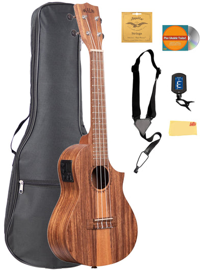 Kala KA-TK-C-CE Teak Tri-Top Concert Acoustic-Electric Ukulele w/ Gig Bag