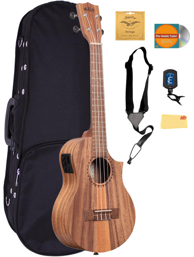 Kala KA-TK-T-CE Teak Tri-Top Tenor Acoustic-Electric Ukulele w/ Case