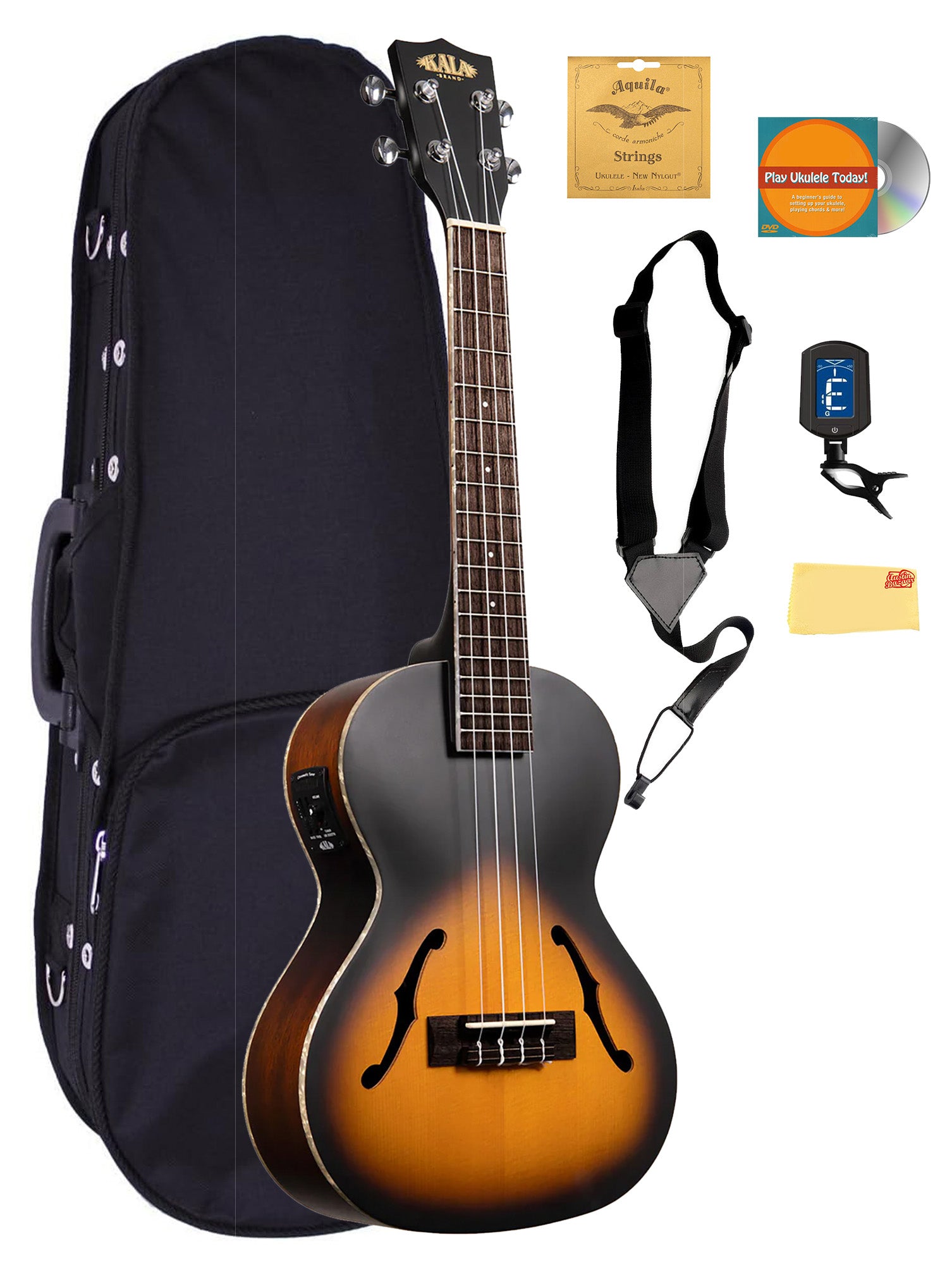 Kala KA-JTE-2TS Archtop Tobacco Burst Tenor Ukulele w/ Case