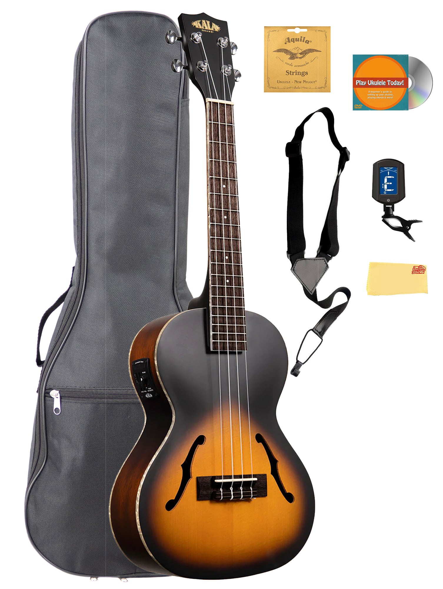 Kala KA-JTE-2TS Archtop Tobacco Burst Tenor Ukulele w/ Gig Bag