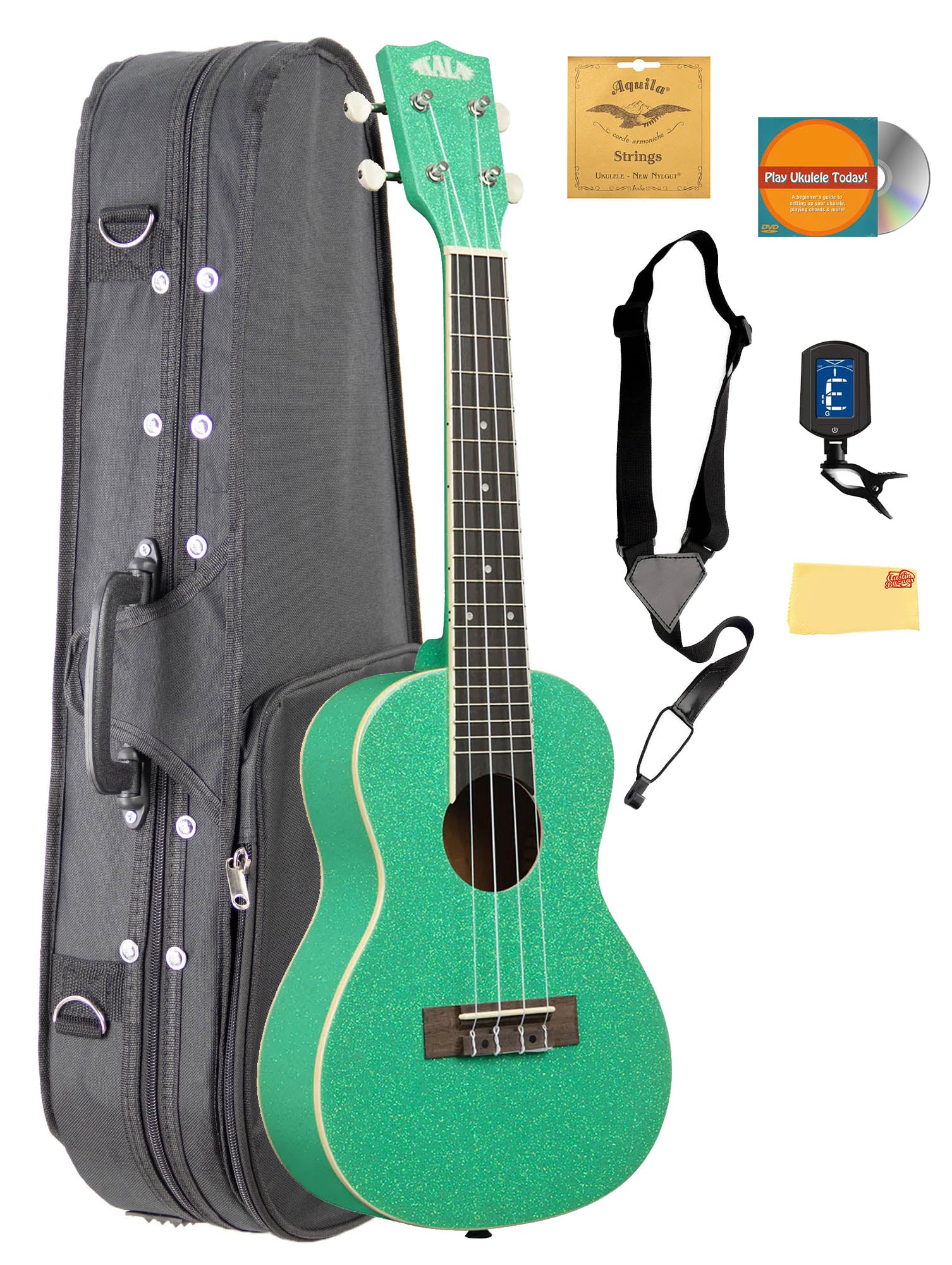 Kala KA-SPRK-GREEN Gatsby Green Sparkle Concert Ukulele w/ Case