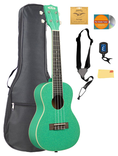 Kala KA-SPRK-GREEN Gatsby Green Sparkle Concert Ukulele w/ Gig Bag