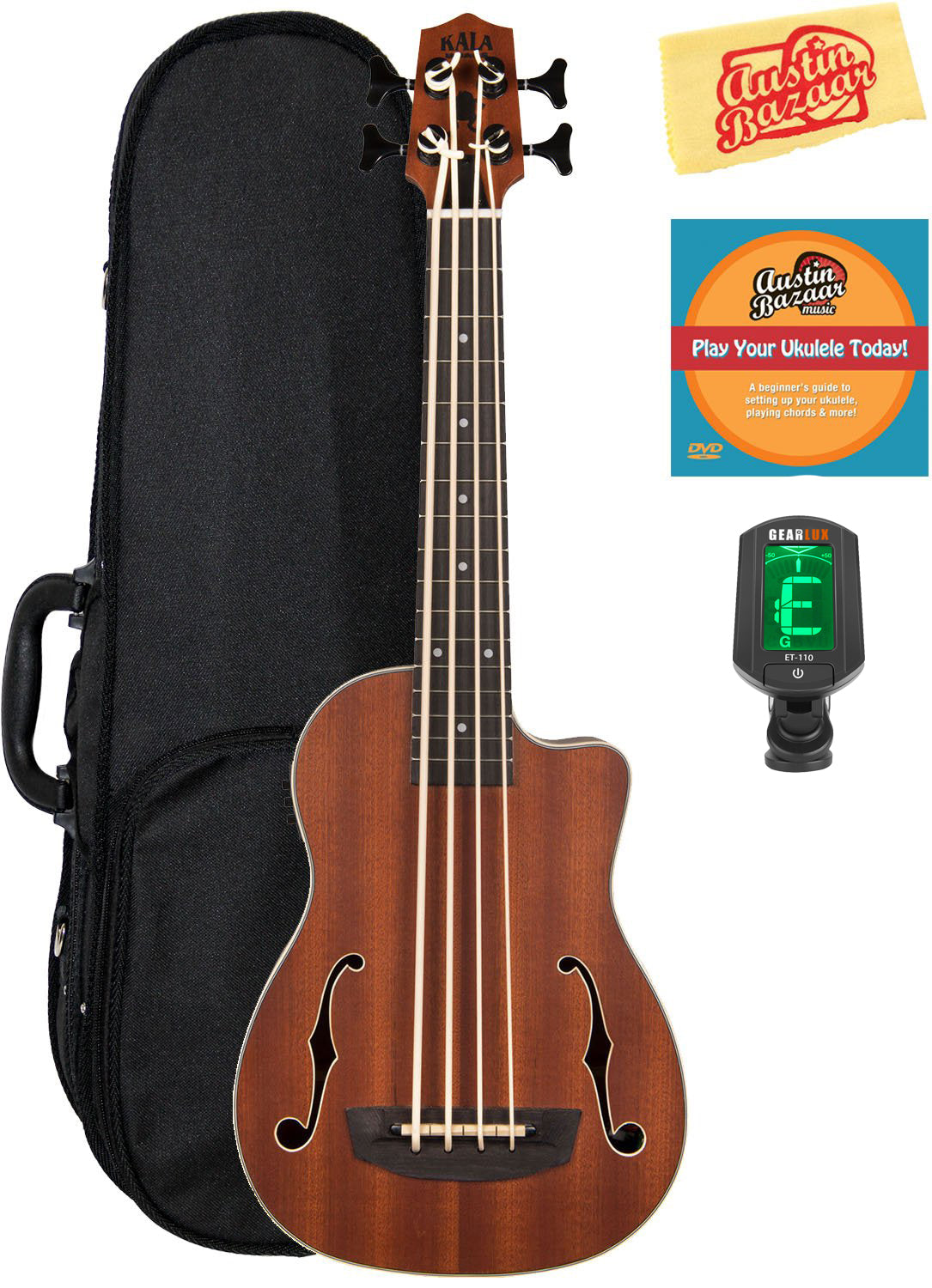 Kala U-Bass-JYMN-FS Journeyman Acoustic-Electric U-Bass Ukulele w/ Hard Case