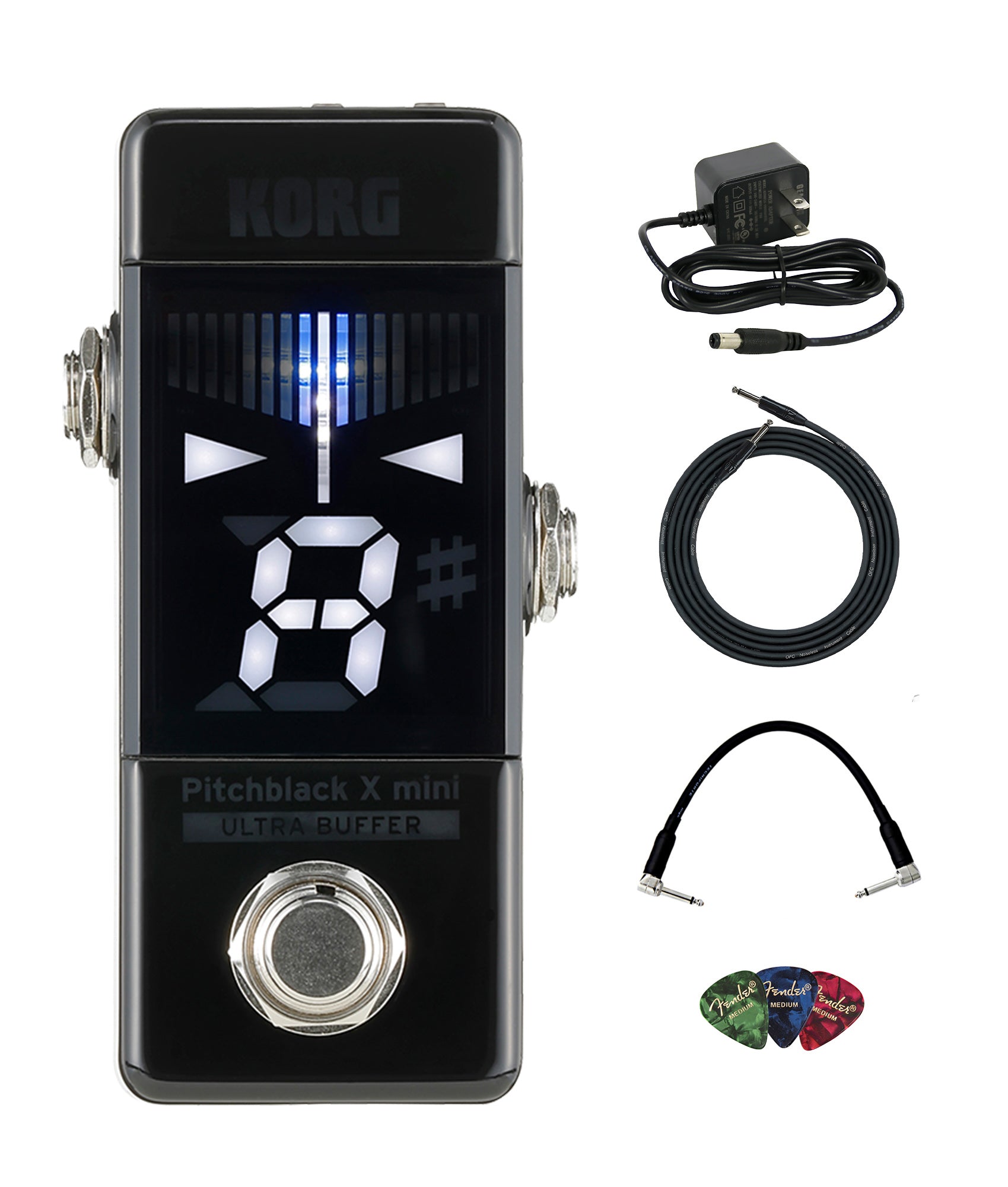 Korg Pitchblack X Mini Chromatic Pedal Tuner w/ Instrument Cable
