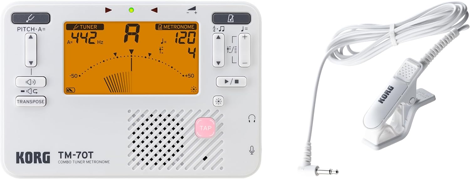 Korg TM-70C Tuner and Metronome with Contact Microphone - White
