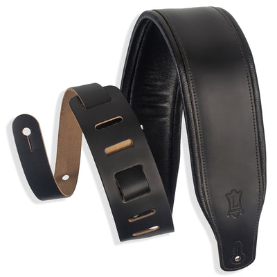 Levy's Leathers 3-Inch Wide Leather Guitar Strap with Foam Padding and Garment Leather Backing - Black