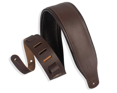 Levy's Leathers 3-Inch Wide Leather Guitar Strap with Foam Padding and Garment Leather Backing - Dark Brown