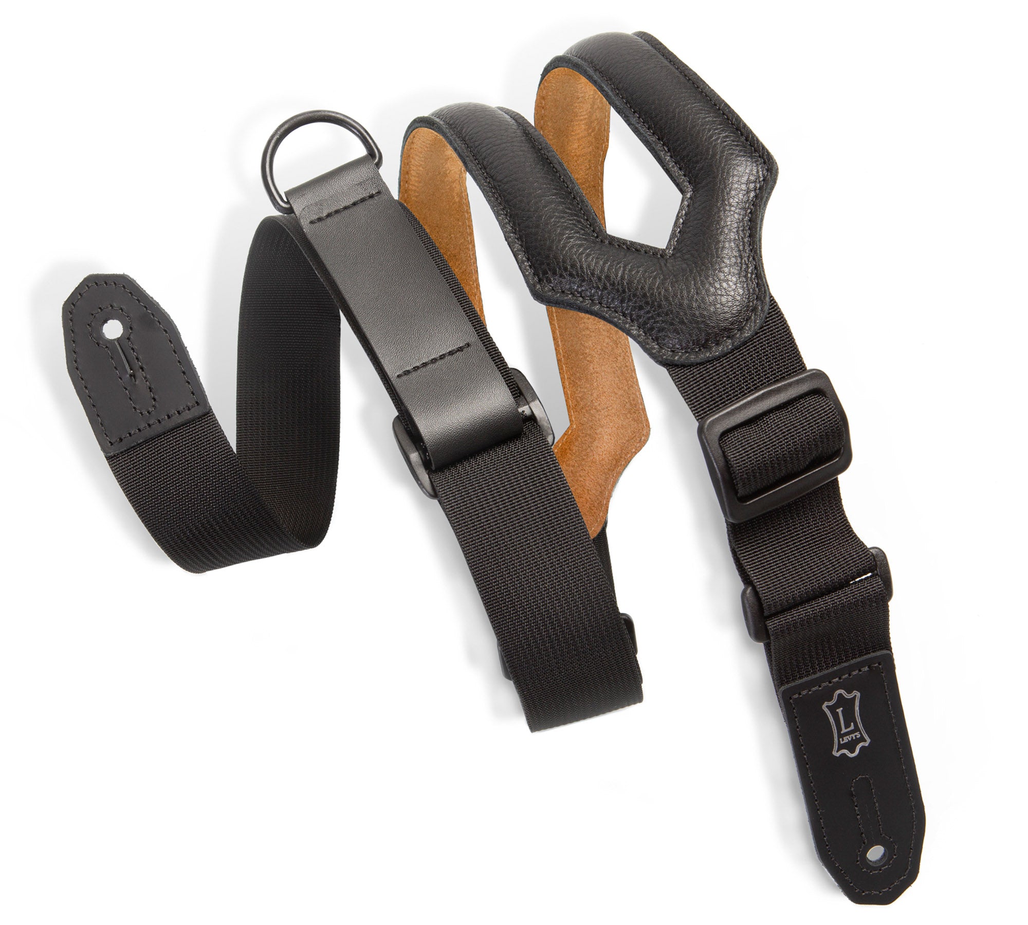 Levy's Leathers 3-Inch Ergonomic Garment Leather Guitar Strap with Suede Backing and Padding - Black