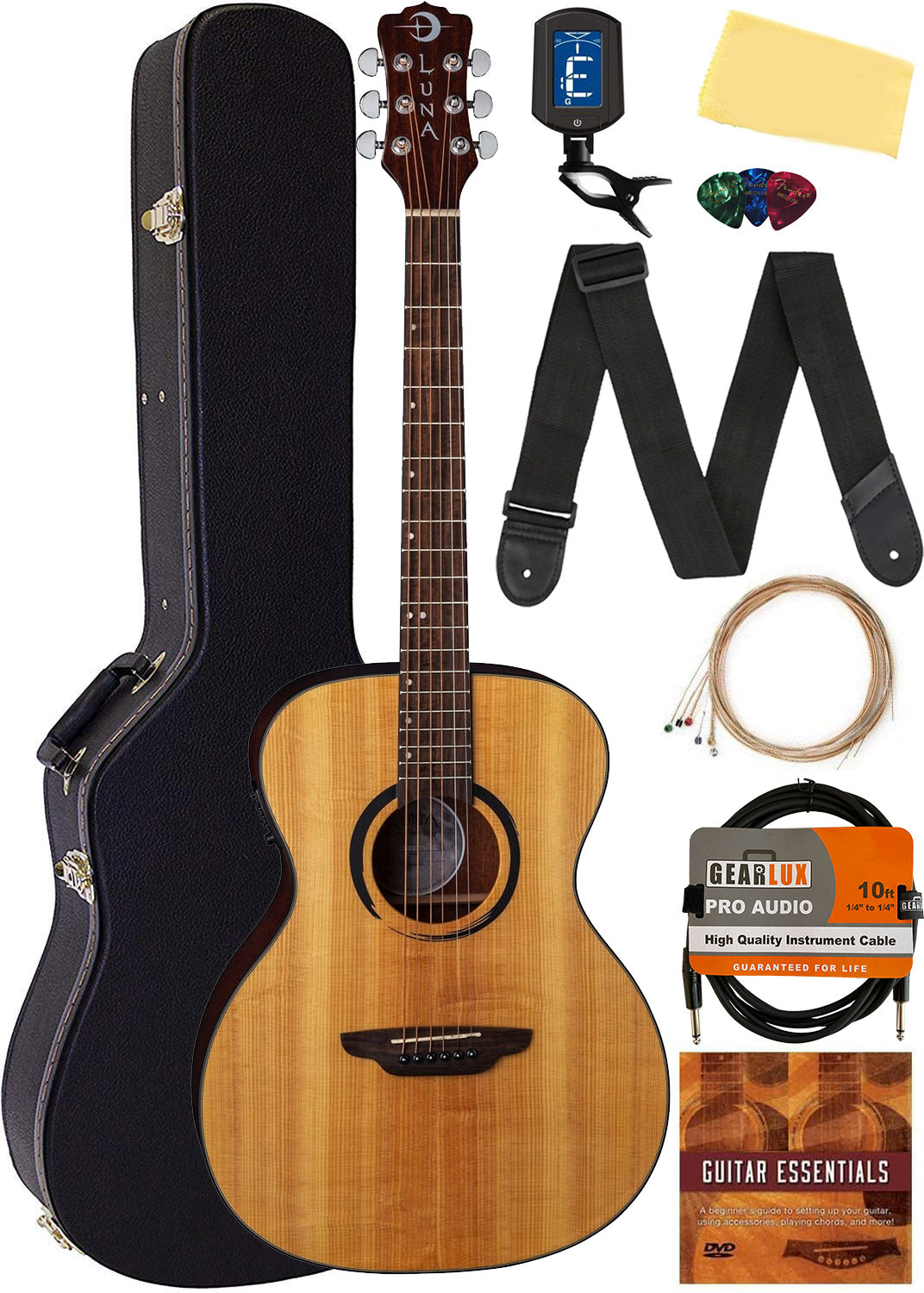 Luna Wabi Sabi Solid Top Folk Acoustic-Electric Guitar w/ Hard Case