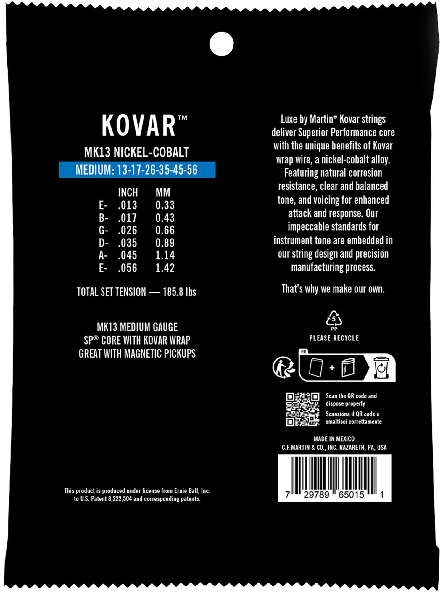 Martin MK13 Luxe Kovar Acoustic Guitar Strings, Medium 13-56, Nickel Cobalt