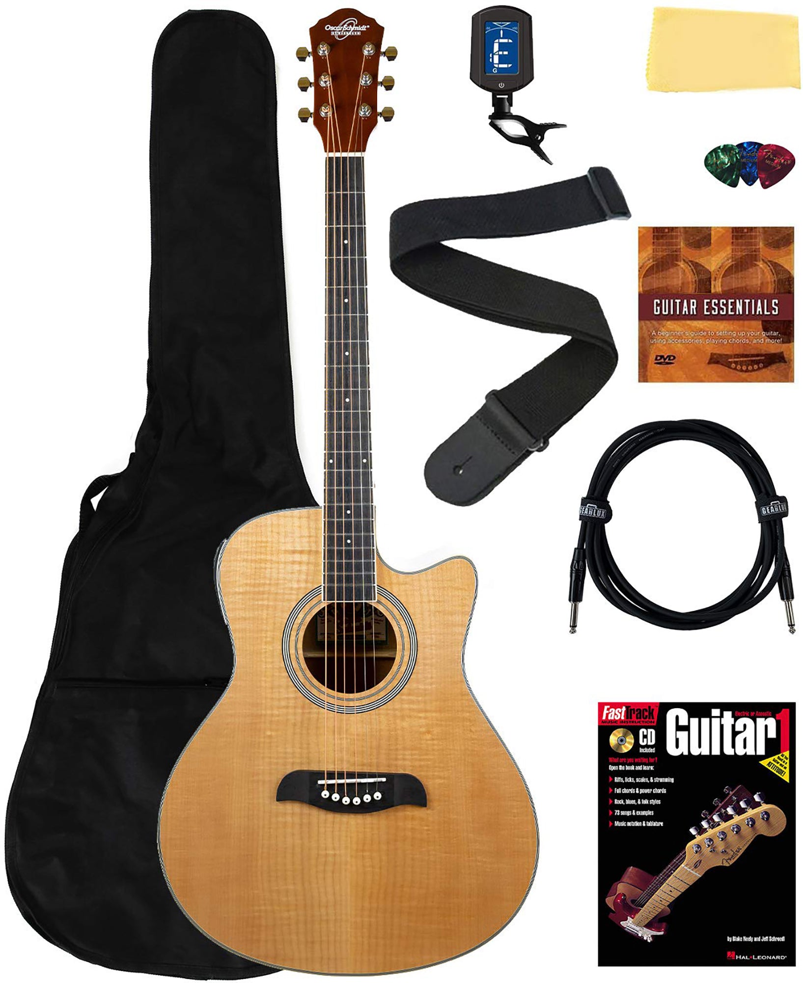 Oscar Schmidt OA10CE Mini Auditorium Acoustic-Electric Guitar - Natural w/ Gig Bag