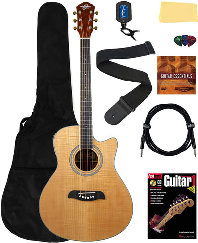 Oscar Schmidt OA10CE Mini Auditorium Acoustic-Electric Guitar - Natural w/ Gig Bag